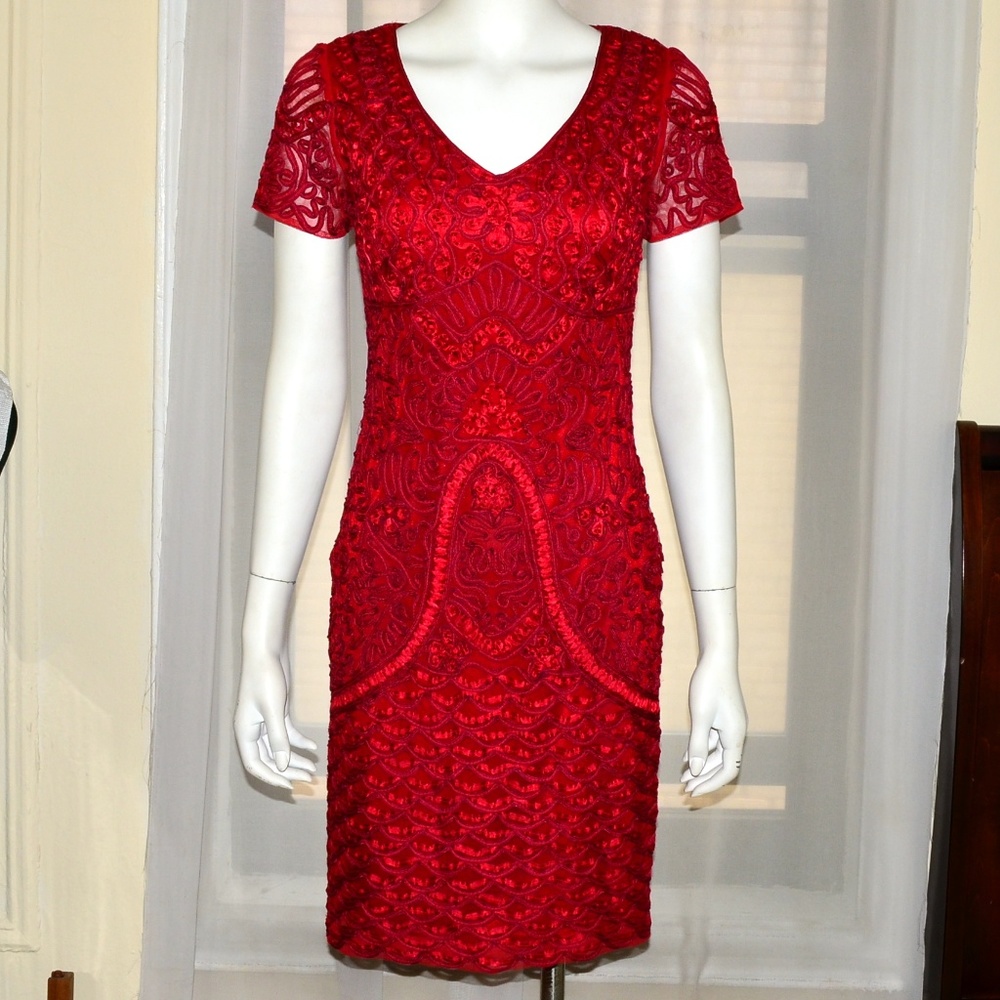 SUE WONG Red Lace Special Occasion / Date Dress Size 4 Small S